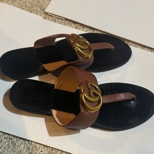 Gucci Brown Sandals with Gold Logo